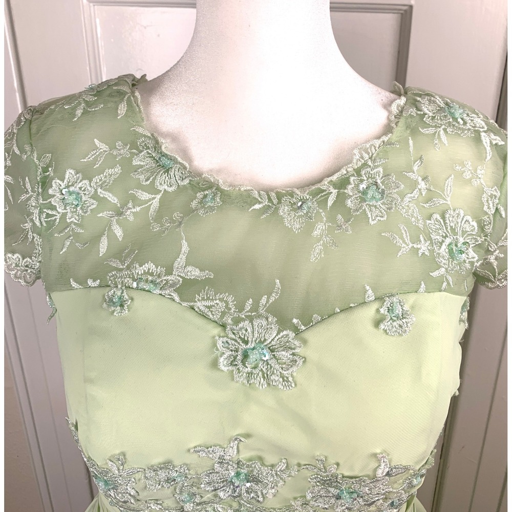 Sage Green 1950s Vintage Style Cocktail Dress Courthouse Wedding Chiffon Size M - Picture 8 of 16